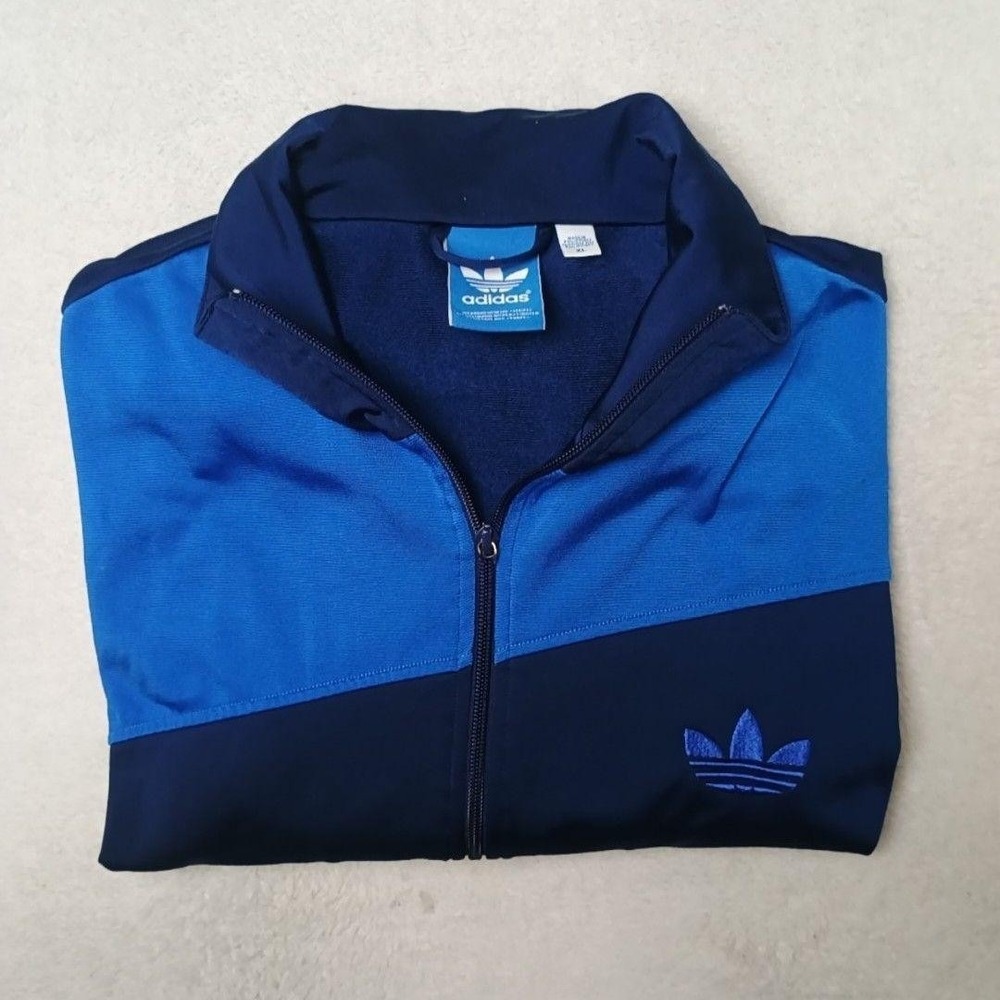 Adidas Track Jacket Men XL Blue Colorblock Trefoil Full Zip Originals Y2K School